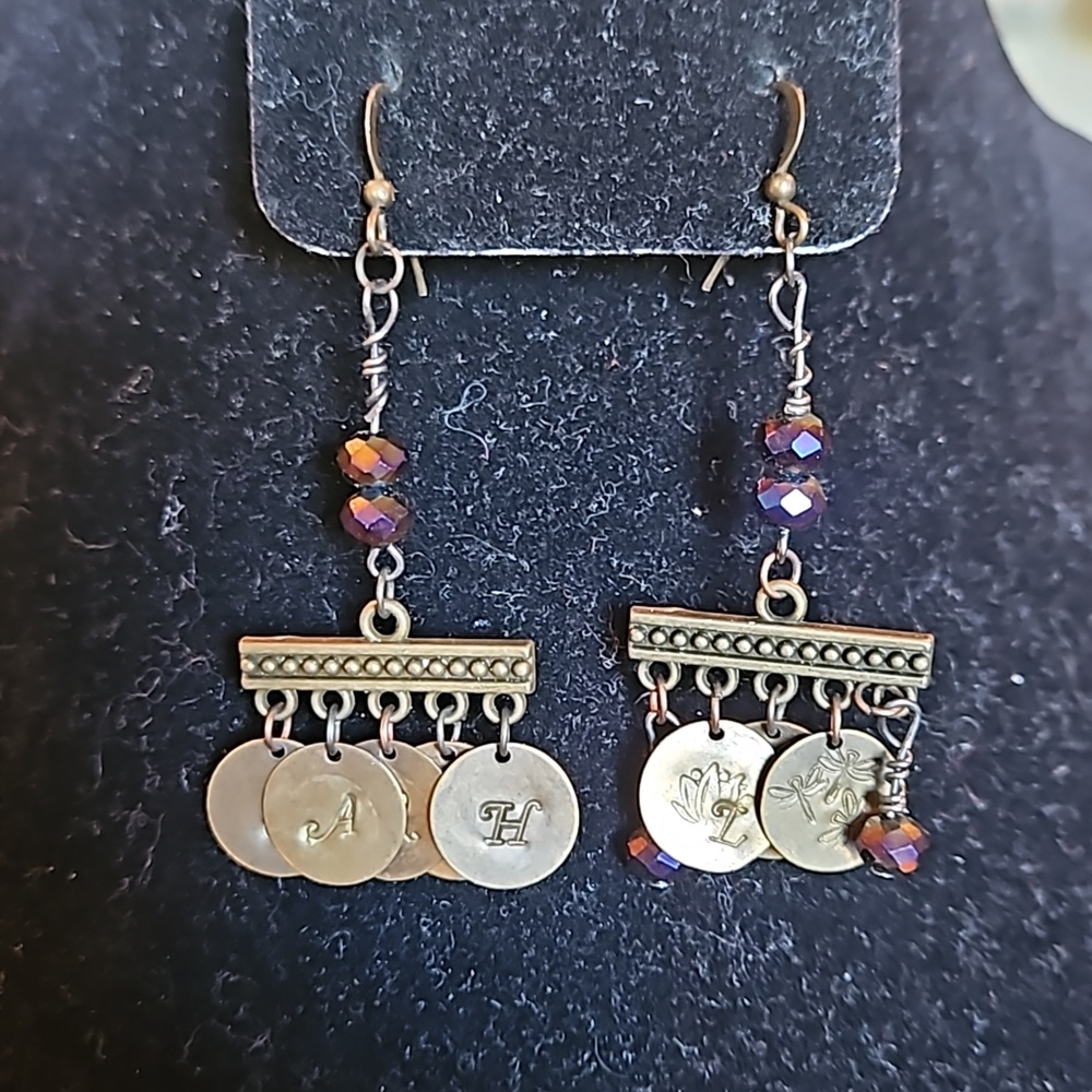 Handmade Unique Gold & Purple "Sarah" Earrings 2"